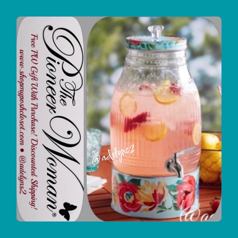 Beverage Dispenser 🌺 New Pioneer Woman Cassie/ Delaney Glass Drink Dispenser - Picture 2 of 7